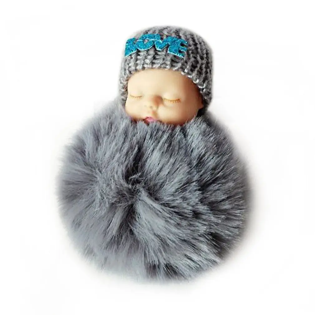 OCDAY Sleeping Baby Doll плюшевый брелок креативный милый маленький мягкий меховой кукольный кулон автомобильный мешок Шарм пушистый шар брелок игрушка для детей - Цвет: Серый