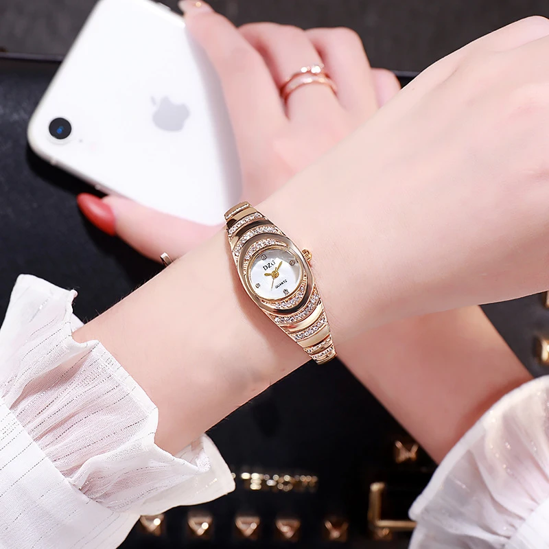 Luxury Diamond Small Dial Steel Belt Bracelet Watches for Women Crystal Analog Quartz Wristwatches Relogio Feminino Clock Gift - Цвет: gold