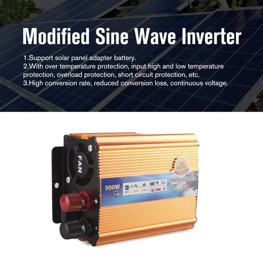 Модифицированный синусоидный инвертор DC 12 V/24 V к переменному току 220V 500W с универсальным гнездом USB Порты и разъёмы для автомобиля на солнечной батарее Мощность инвертор