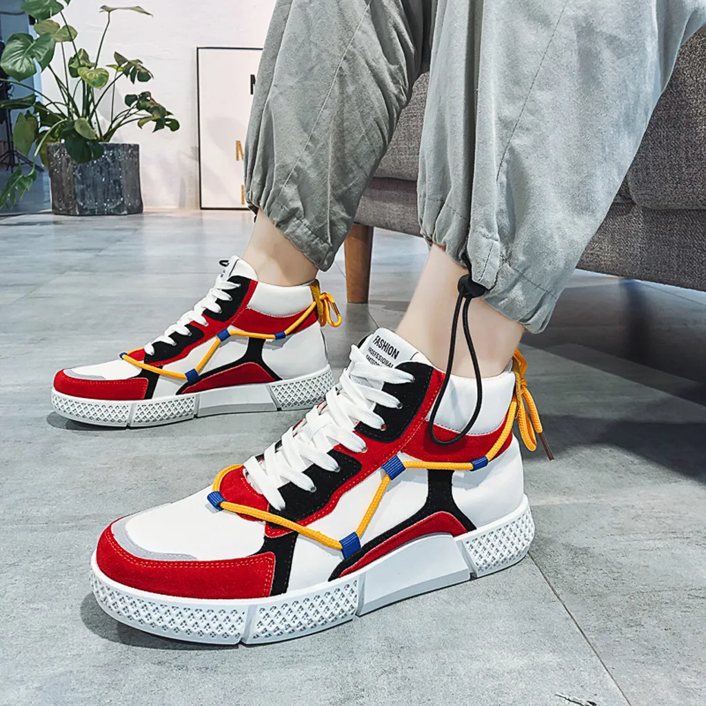 SAGACEFashion Men's Hip Hop Street Dance Shoes White High Top Chunky Sneakers Autumn Summer Casual Unisex Shoes Zapatos Hombre
