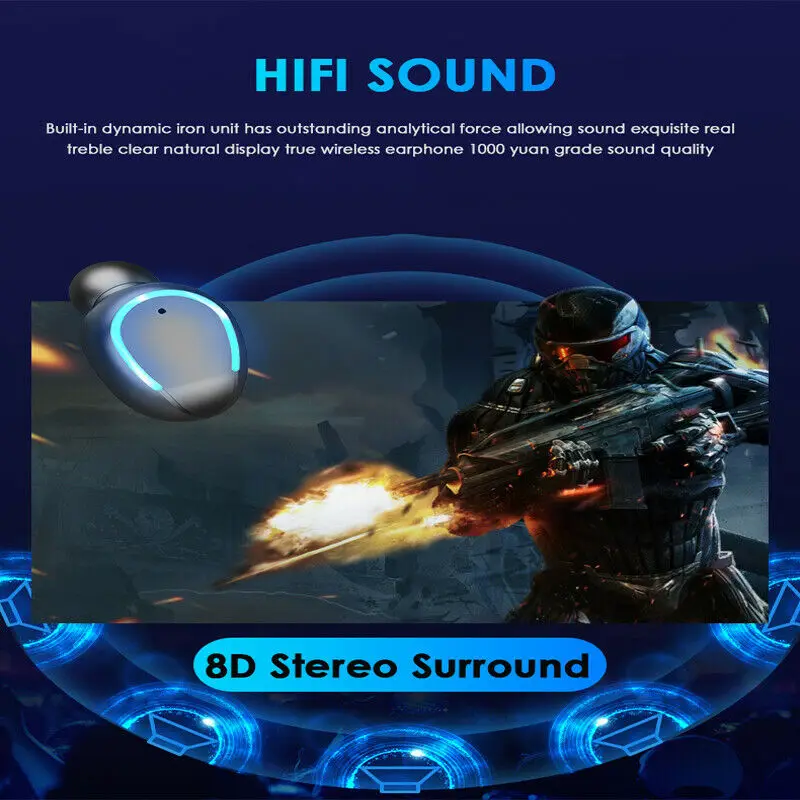 Bluetooth 5 0 Headset TWS Wireless Earphones Mini Stereo Music Gaming Earbuds LED Display Earphone Waterproof 2019
