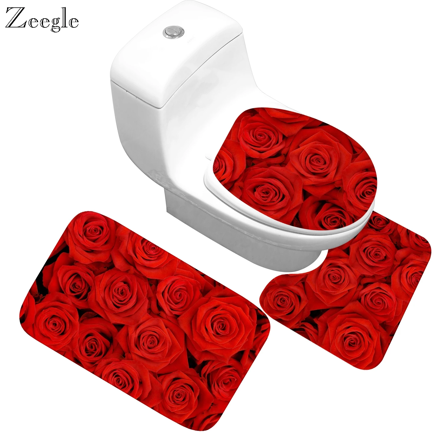 Zeegle Flower Printed Bathroom Carpet Bath Mats Toilet Rug Absorbent Shower Rugs Carpet Floor Mats Pads Toilet Seat Cover Mat
