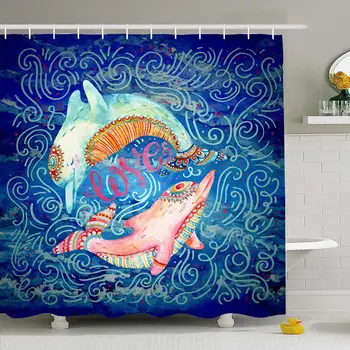 

Shower Curtain Set with Hooks 60x72 Draw Watercolor Romantic Pair White Lovely Dolphins Surrounded Paint by Concept Animals