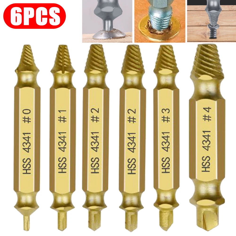 6pcs Damaged Screw Extractor Drill Bit Set Stripped Screws Extractor Easy Take Out Broken Screw Bolt Remover Demolition Tool Set