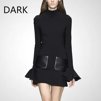 

Spring and autumn bottoming dress 2020 new women's temperament Slim was thin long-sleeved small black fashion A-line