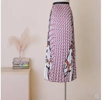 Qooth Женская длинная юбка, летние юбки, весна, роскошная плиссированная юбка с единорогом, высокая талия, блестящая, Vestidos Saia QH17392