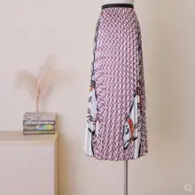 Qooth Женская длинная юбка, летние юбки, весна, роскошная плиссированная юбка с единорогом, высокая талия, блестящая, Vestidos Saia QH17392