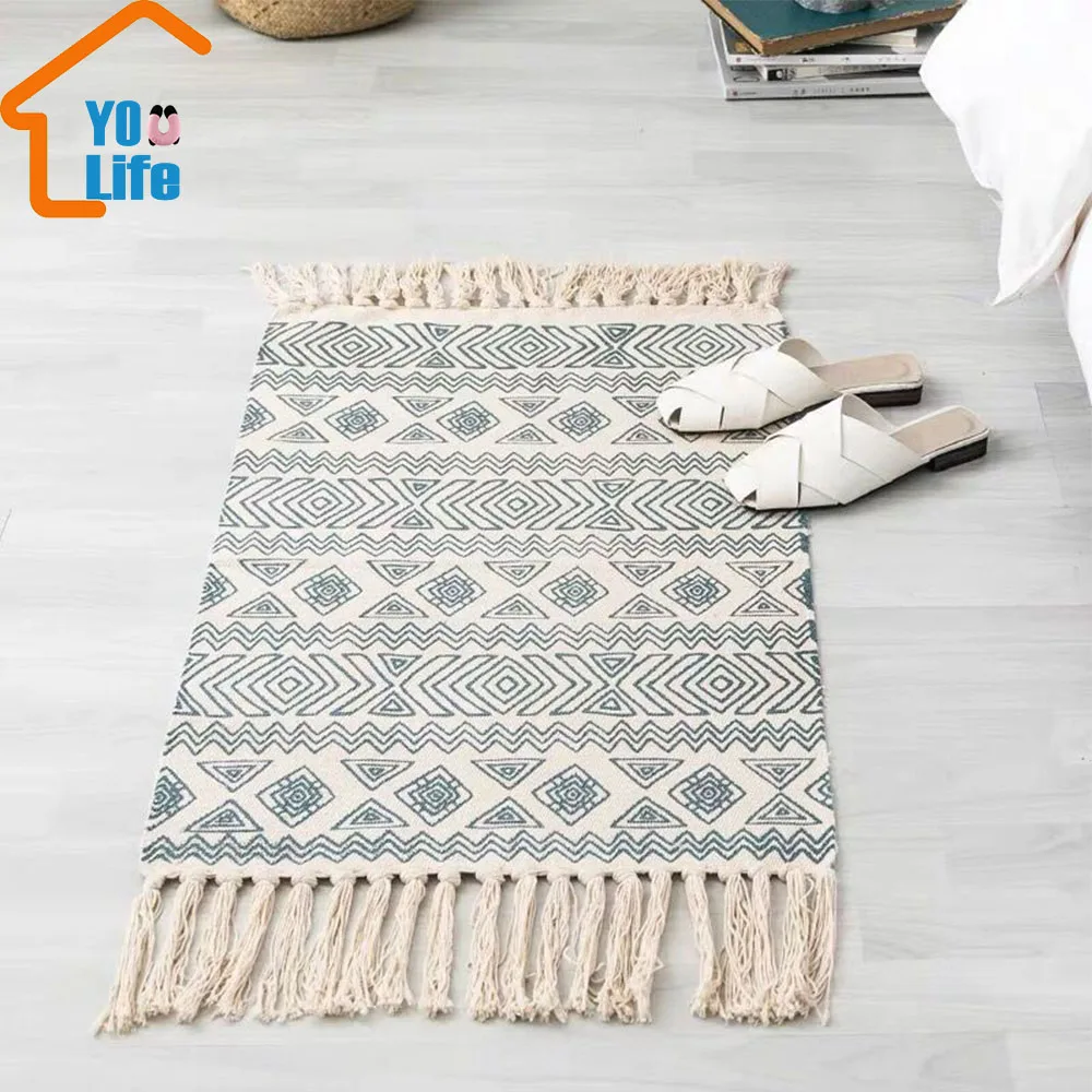 Ковер из хлопка и льна, тканый ковер с кисточками, напольный коврик, дверной гобелен для спальни, декоративное одеяло, чайный ковер для гостиной