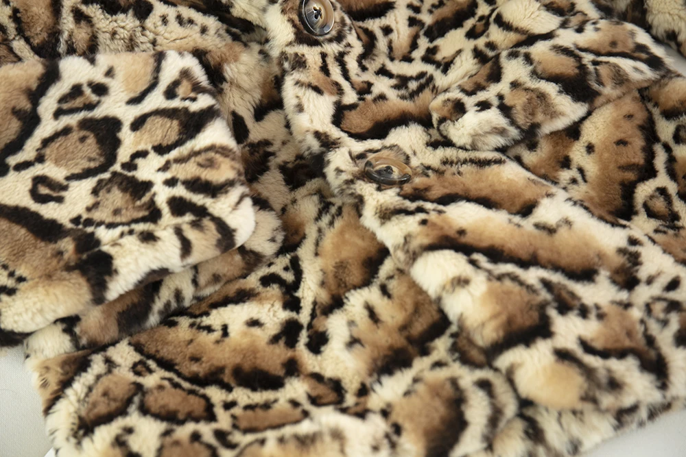 Настоящий мех кролика пальто для женщин зима размера плюс с леопардовым принтом натуральная кожа куртка maomaokong одежда