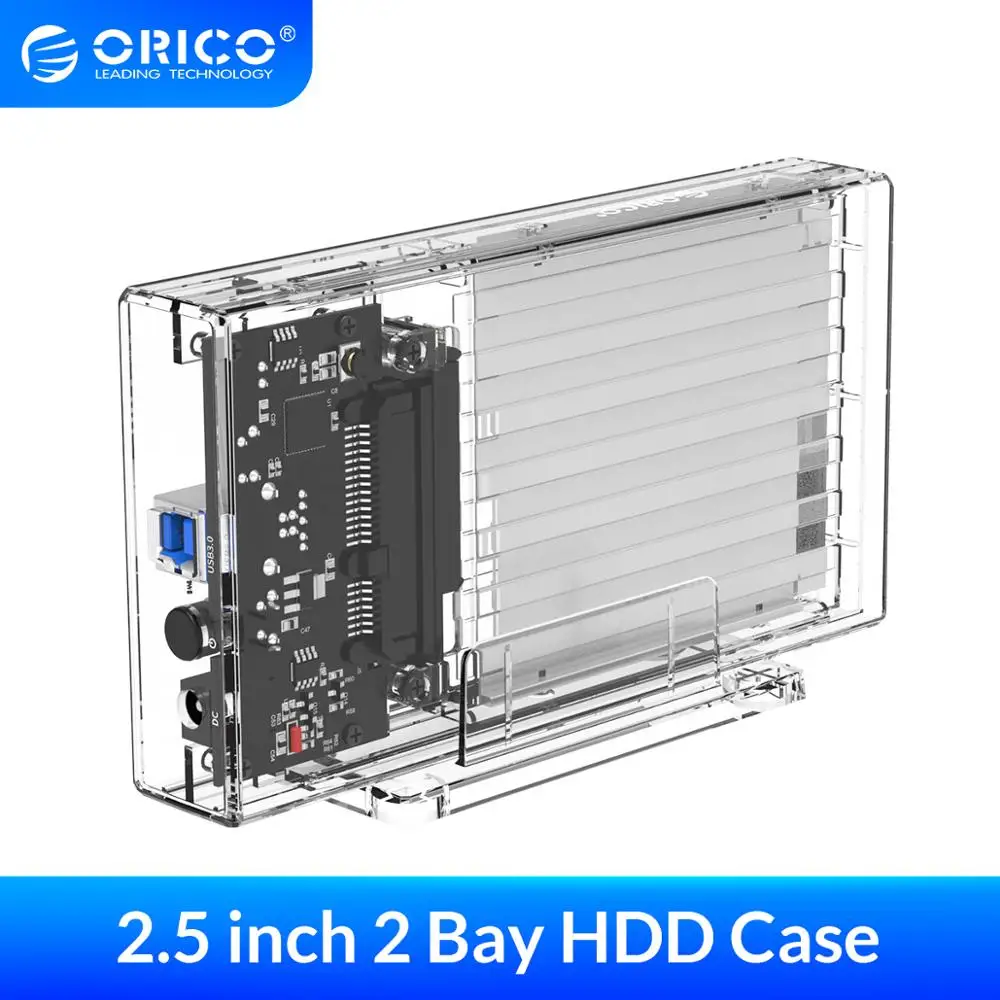 Прозрачный жесткий диск ORICO 2 Bay 5 дюйма чехол SATA к USB 3 0 поддержка UASP для 7 9 мм HDD SSD с