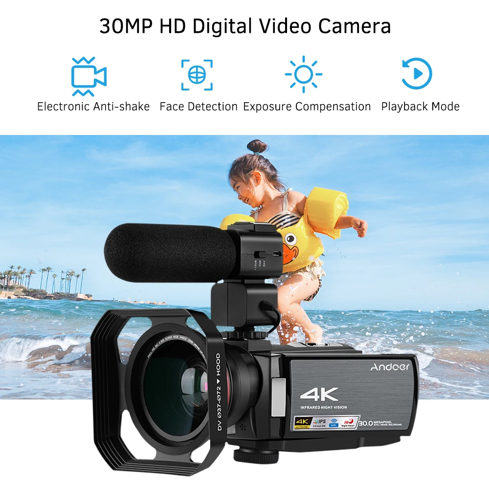 Andoer HDV-AE8 4K WiFi цифровая видеокамера DV рекордер 30MP 16X цифровой зум ИК Ночное Видение