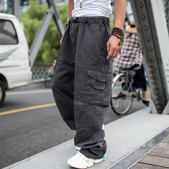 Trendy Loose Baggy Cargo Pants Men Casual Hiphop Harem Cotton Straight Trousers Wide Leg Plus Size Streetwear Clothing genie pants