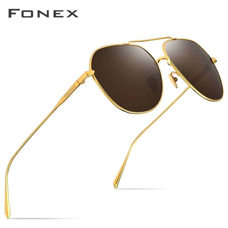 FONEX поляризационные мужские солнцезащитные очки из чистого титана, фирменный дизайн, квадратные солнцезащитные очки для мужчин,, новинка, для вождения, для улицы, UV400, 8506 - Цвет линз: Tea
