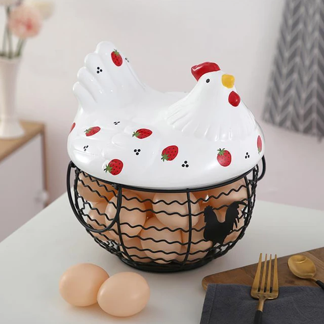 Ceramic Egg Holder Chicken Storage Basket Egg Basket Fruit Collection  Ceramic Hen Oraments Decoration Kitchen Basket Storage - AliExpress