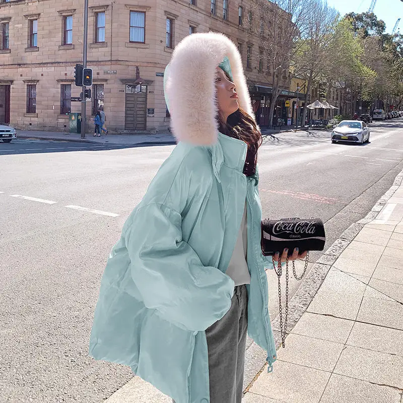 Light blue Parkas Новая зимняя куртка, Женская парка с капюшоном, свободное пуховое хлопковое пальто, женское Стеганое теплое плотное зимнее пальто, женская одежда Q2174 - Цвет: Light blue Parkas
