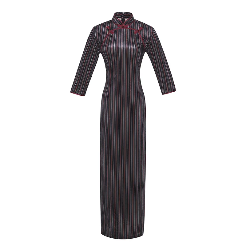 Женское велюровое длинное платье Cheongsam в китайском стиле с воротником-стойкой, весеннее приталенное платье Qipao для вечеринок, женское платье на пуговицах, Vestido M-3XL