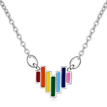 

INS Creative 925 Sterling Silver Rainbow Love Heart pendant Necklace for Women Female Short Clavicle Chain kolye collares bijoux