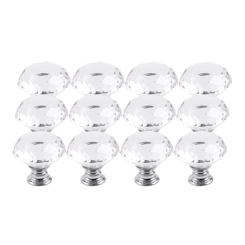 HLZS-12pcs ромбовидная стеклянная ручка, 30 мм ручка ящика-прозрачная
