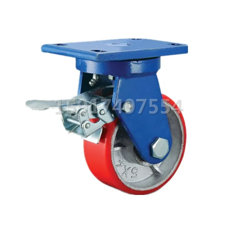 

Super Heavy Duty Truckle Thick Blue Holder 6-Inch Universal with Brake Wheel Iron Core PU Wheel Load 1 Tons 4-Inch 5-Inch 8-Inch