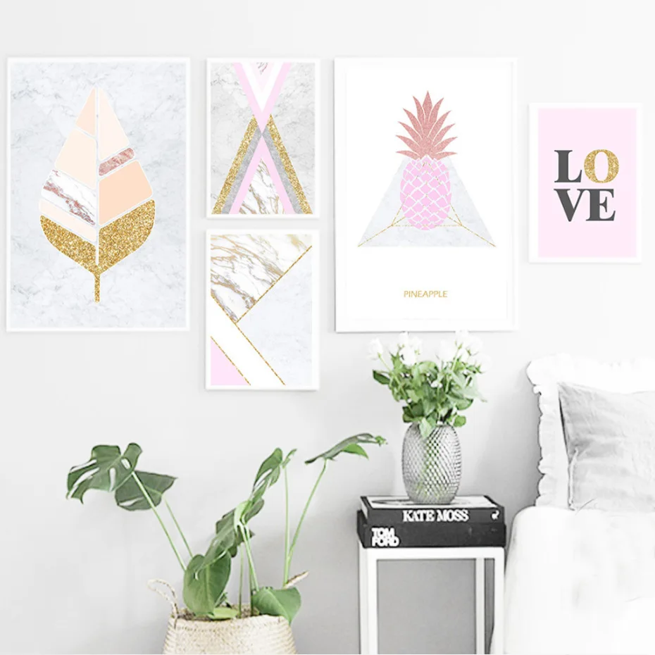 

Foreign Trade New Style Northern European-Style Modern Gold Pink Geometry Lettered Combination Bedroom Library Living Room Decor