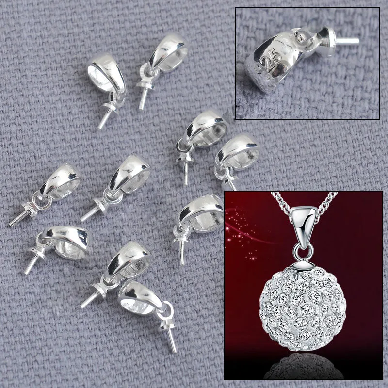 5pcs .925 Sterling Silver Slider Pendant Clasp Bail Connector with open  jumpring