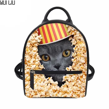 

Customized Cat Printing Backpack Women Mini Backpacks Female PU Leather Shoulder Bag Lady Girl School Bag Casual Laptop Rucksack