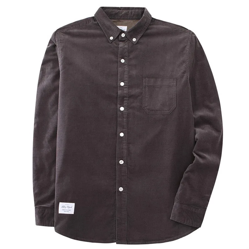 Men's Cotton Corduroy Warm Winter Shirt Thick Fleece Lining Thermal Shirt Long Sleeve Bottoming