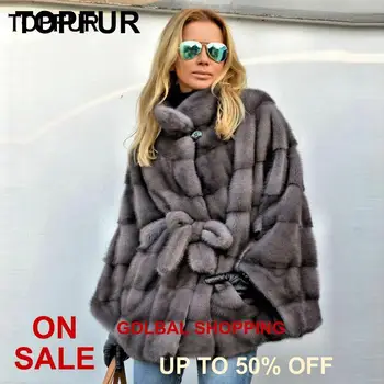

TOPFUR 2019 New Fashion Winter Female Coat Real Fur Coat For Women Natural Mink Fur Outerwear & Coats With Belt Basic Jackets