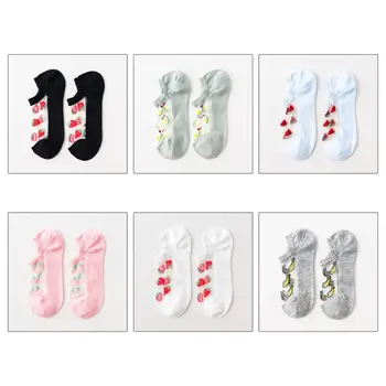 

Japanese Style Women Girls Glass Fiber Boat Socks Cute Fruits Jacquard Transparent Summer Ultra-Thin Invisible Hosiery