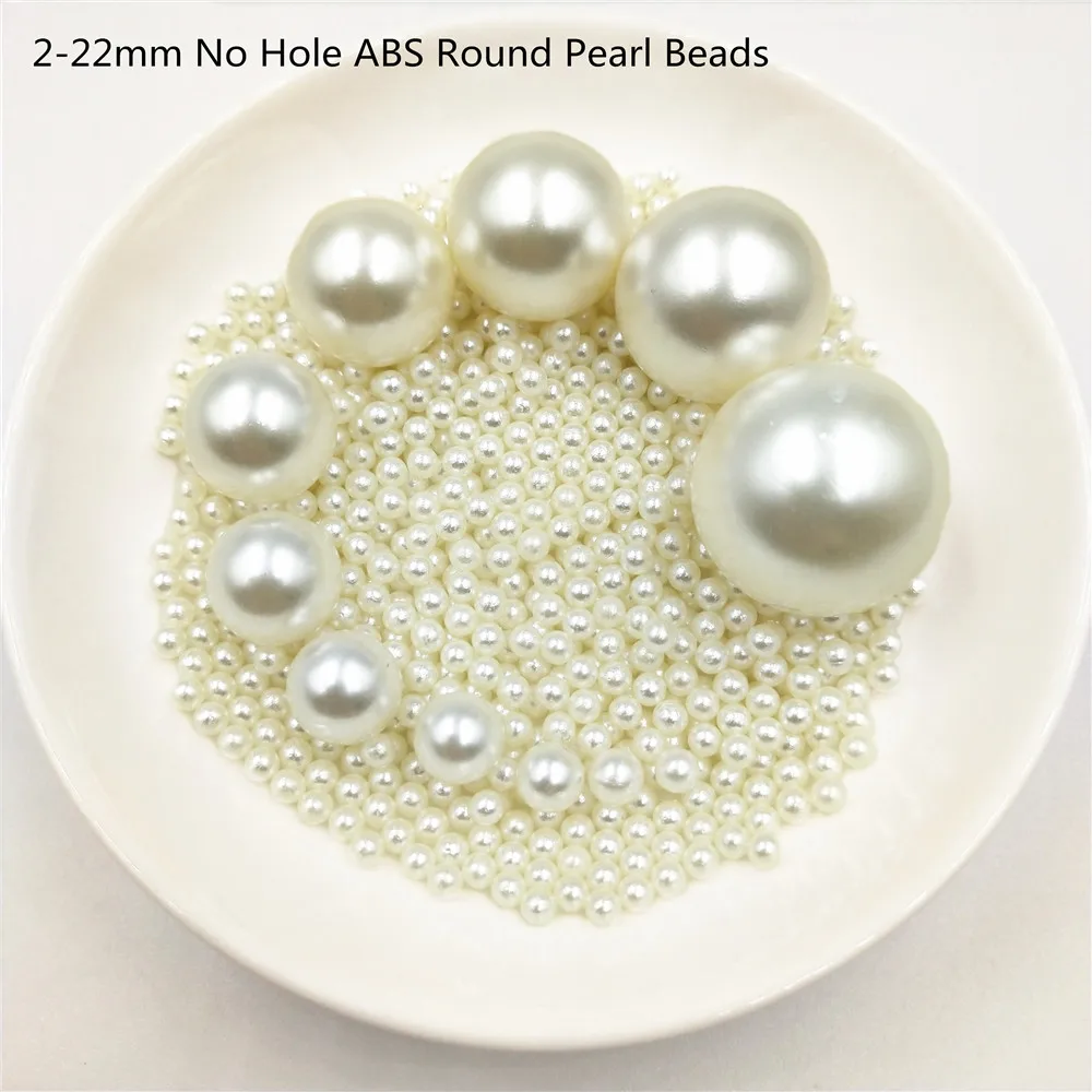 2-22mm No Hole Ivory Round Acrylic ABS Imitation Pearl Bead Charm Loose Beads for Jewelry Making Craft Necklace Earring Headwear