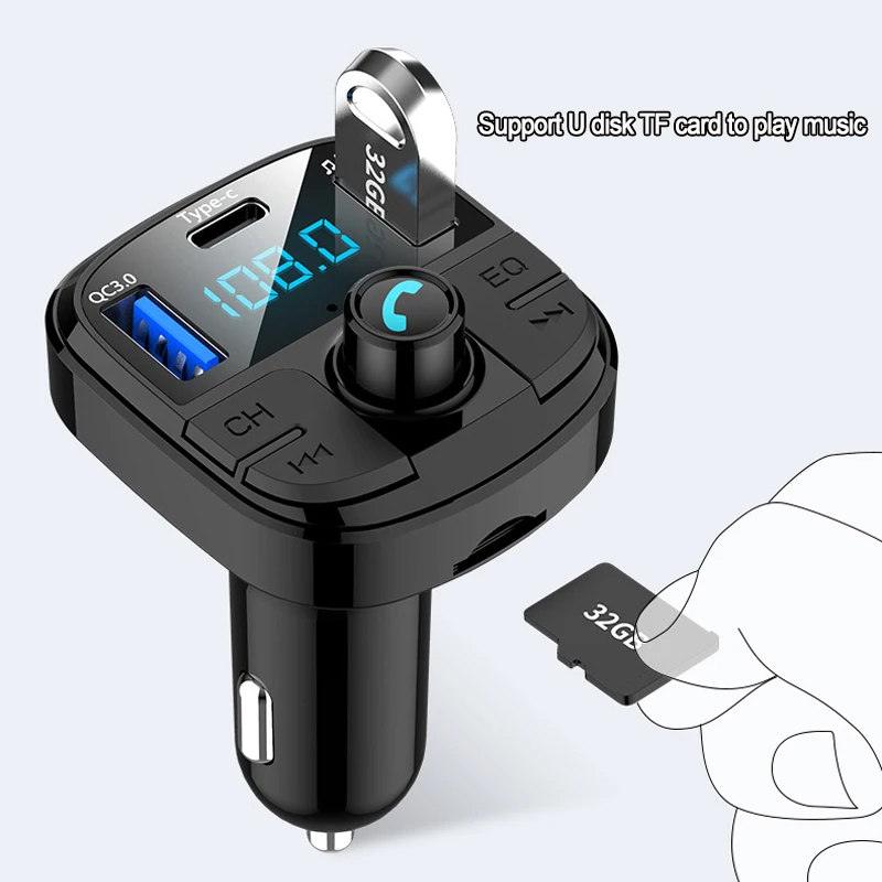 Fm-передатчик MP3 Bluetooth 5,0 Автомобильный плеер двойной USB QC3.0 тип-c Handsfree держатель телефона автомобильный модулятор fm-радио адаптер зарядное устройство