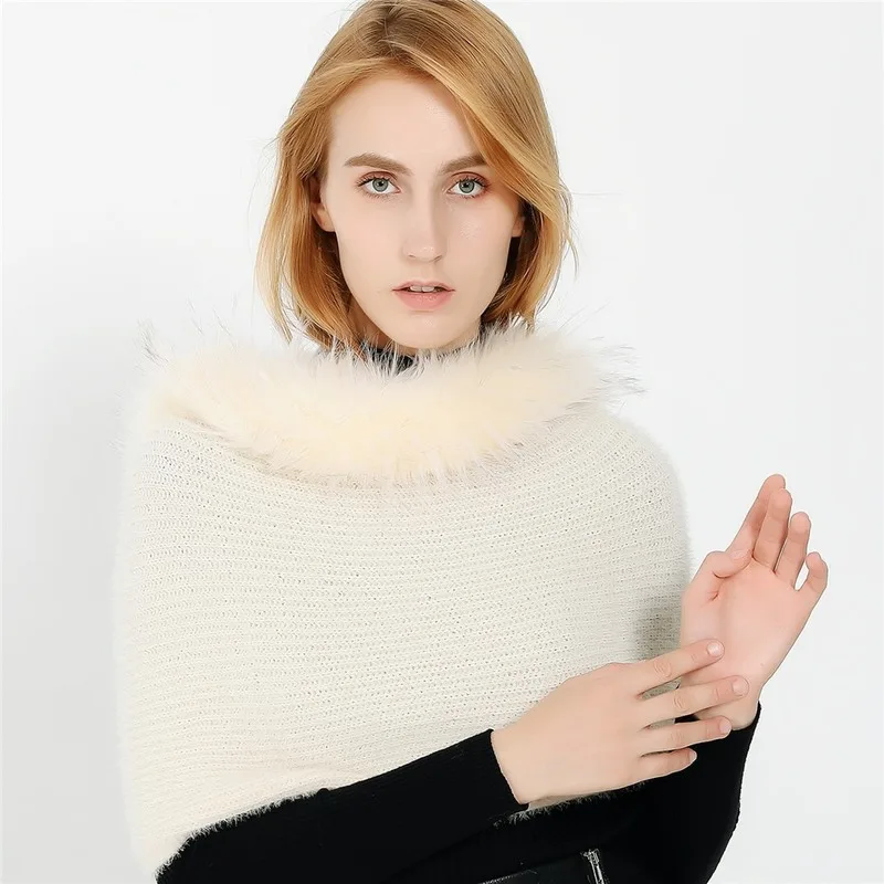 

2020 autumn and winter hot styles fashion new multi-purpose fur collar temperament pure color cashmere hood scarf bib women