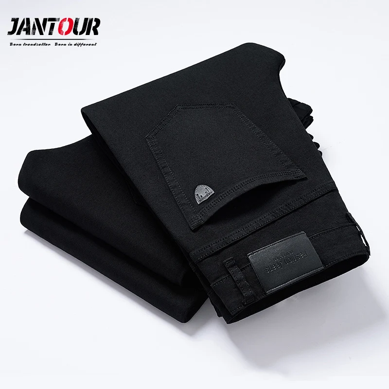 Large Size 40 42 Men's Black Jeans New Cotton Elastic Straight Trouser Male Fashion Business Denim Pants Brand Clothing | Мужская