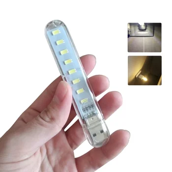 USB 전원 입력 LED 야간 조명, 책상 책 독서 램프, 캠핑 전구, 모바일 충전기, 노트북용 어린이 선물, 1 개, 8LED, 5V