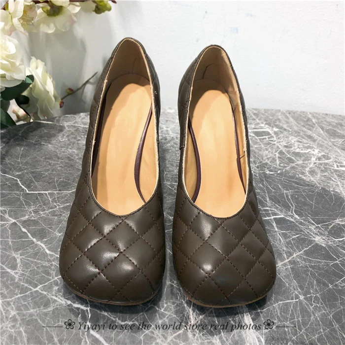 Г., новые туфли-лодочки в мелкую клетку женская обувь тонкие туфли из натуральной кожи с квадратным носком на высоком каблуке Женская обувь для вечеринок sapato feminino