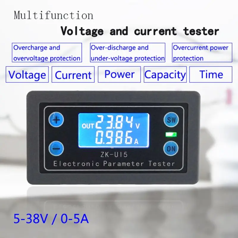

DC5-38V Multifunction Voltmeter Ammeter Electronic Load Battery Monitor Tester