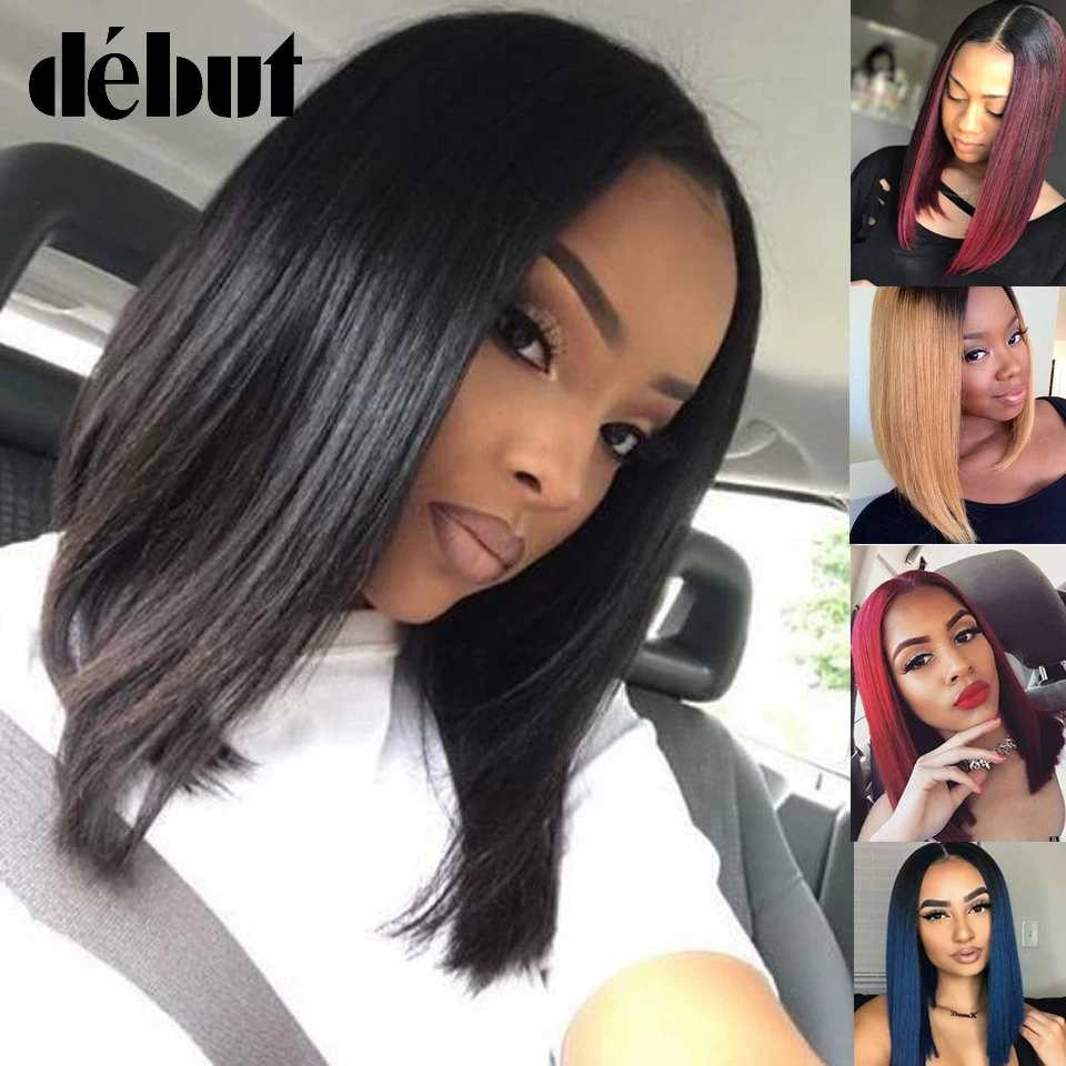 

Cheap Blue Ombre Lace Part Human Hair Wigs 99J Red Lace Front Human Hair Wigs Natural Black Debut Brazilian Straight Bob Wigs