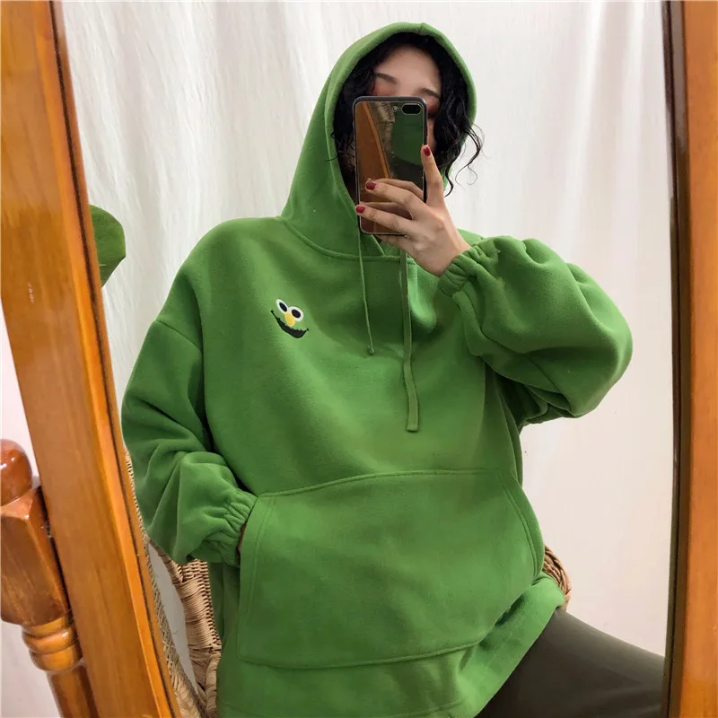 ELMO Embroidery Hoodies Pockets Oversize Sweatshirts