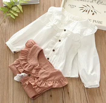 

New Spring Autumn Girl Shirts Baby Kids Lace Long Sleeve Shirts Princess Tops Children's Wear Clothes For Girls 2-8 Years Old
