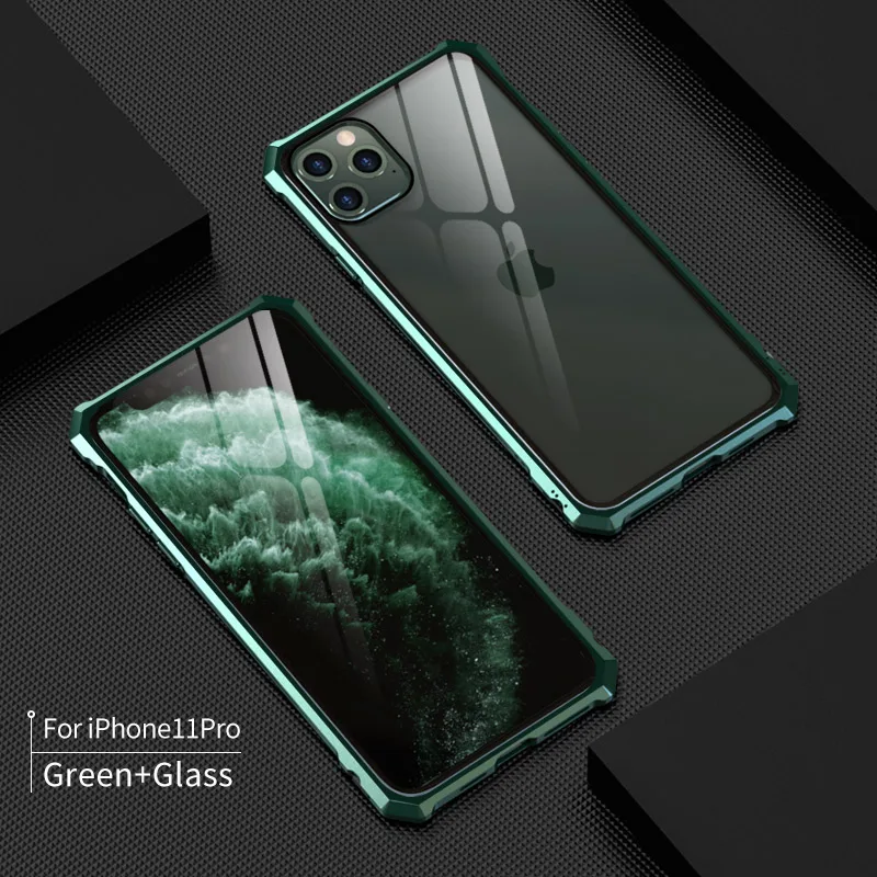 Для iphone 11 Pro Max чехол металлический бампер алюминиевая рамка с закаленным стеклом задняя крышка чехол для iphone 11 стеклянный чехол