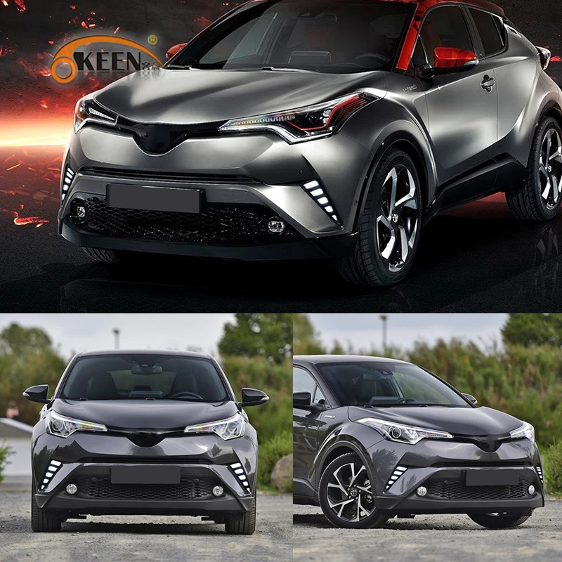 Большой 2 шт. стайлинга автомобилей светодиодный DRL для Toyota CHR C-HR Светодиодный дневной светильник с янтарем сигнала поворота светильник светодиодный светильник тумана