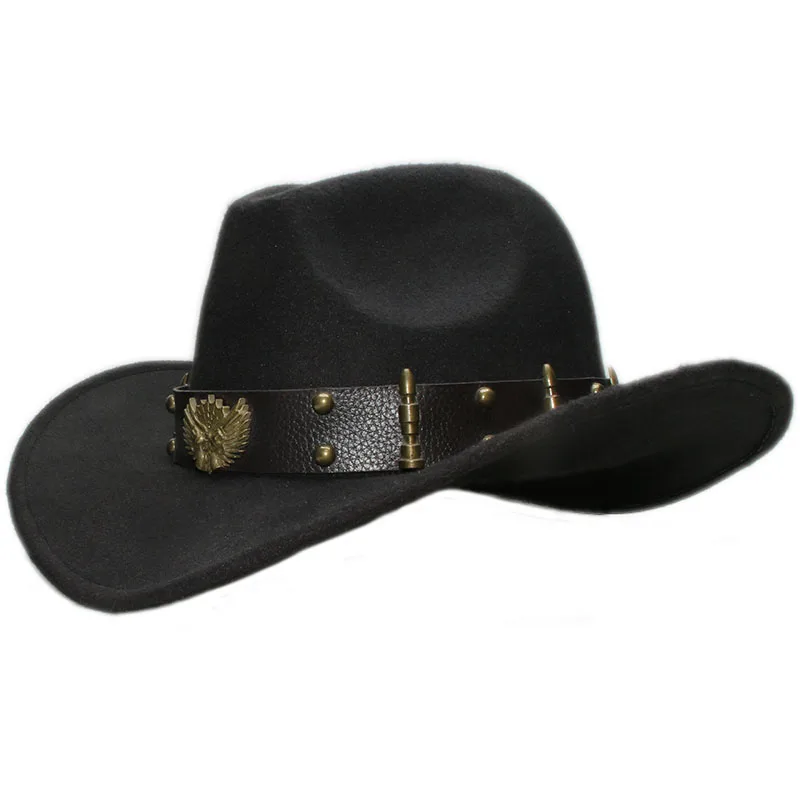 Cappello Da Cowboy In Lana 100% – Unisex, Classico Nero Con Fascia Decorativa – Feltro Morbido, Taglia Unica Fino A 61 Cm - 4