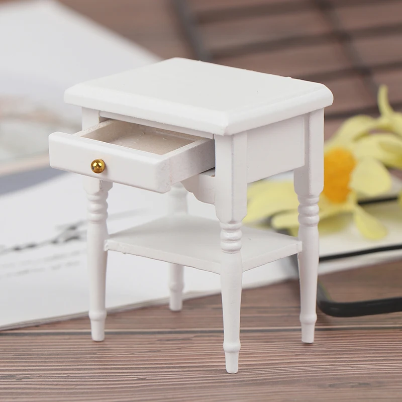 

Dollhouse Wooden Miniature Bedside Cupboard Dolls Mini Furniture Modern Night Table 1:12 Scale