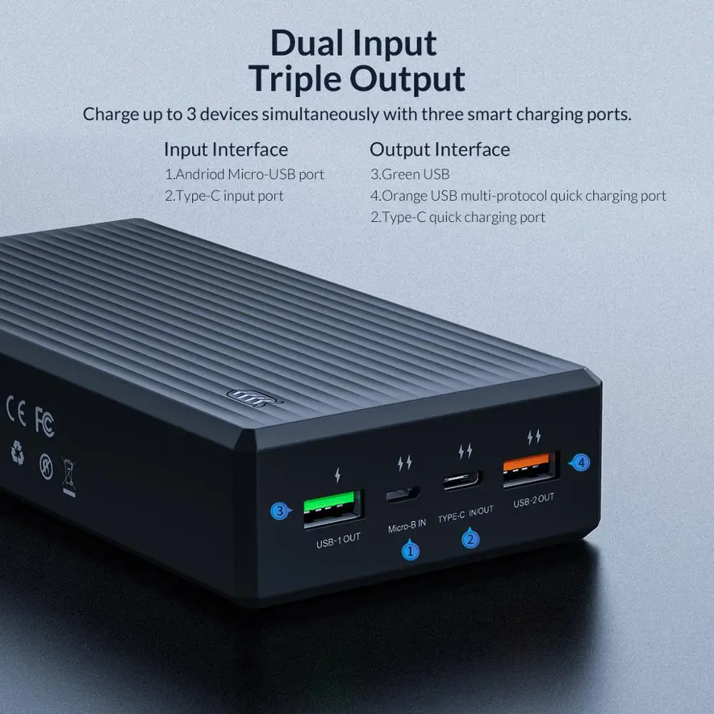 ORICO 30000mAh PD18W Power Bank Fast Charge PD3.0 USB Type C Quick Charge External Battery Portable Charger For Mobile Phone ORICO 30000mAh PD18W Power Bank Fast Charge PD3.0 USB Type C Quick Charge External Battery Portable Charger For Mobile Phone