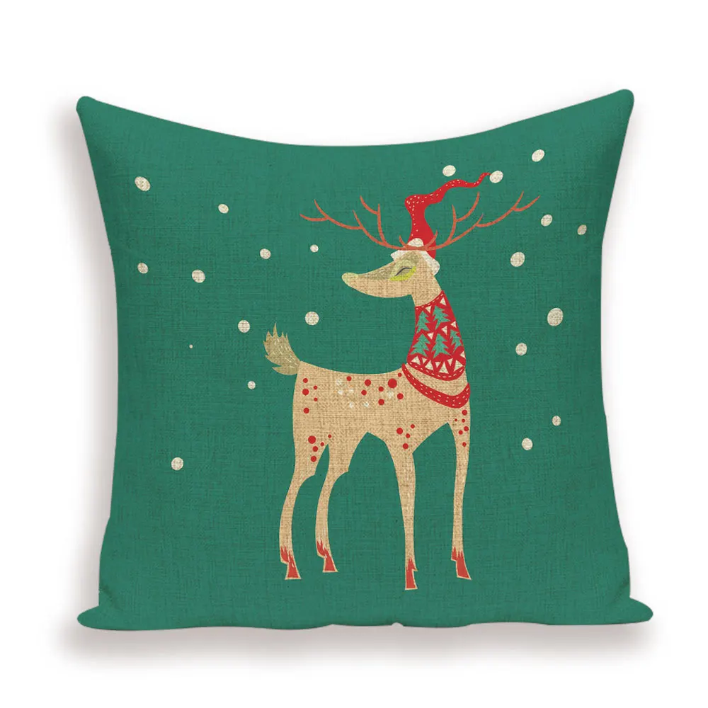 Merry Christmas Cushion Cover Christmas Tree Pillow Case Deer Linen Home Decoration Bed Pillow cases Pillows Cushions Cojin