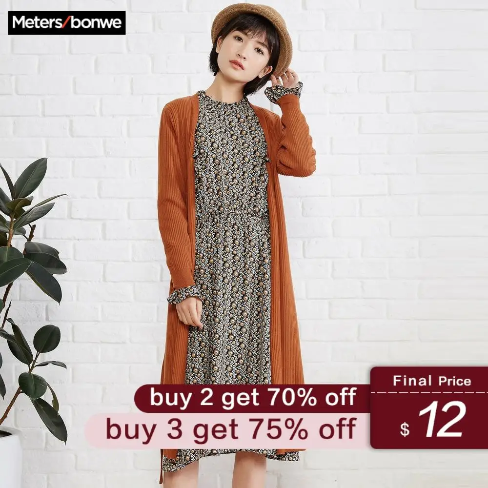 

Metersbonwe Long Soft Knitted Cardigan Women sweater Autumn Office Lady Clothing Fashion Cardigan for Female OL with Belt 219857