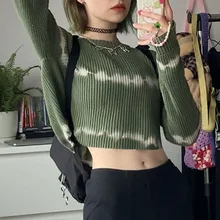 

Spring Autumn Women Casual Long Sleeve Knitted Short Pullover Sweaters Korean Knitwear O Neck Loose Female Clothes