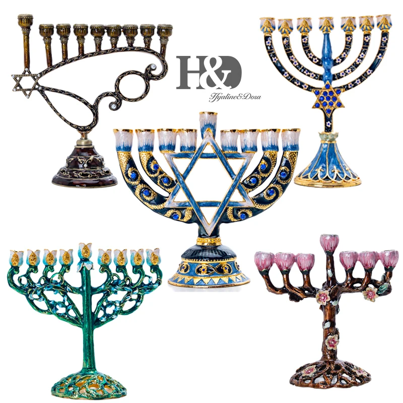 H &amp D 5 стилей hanukka ручная роспись эмаль Menorah Candelabra Chanukah Temple канделябры 9 ветвей