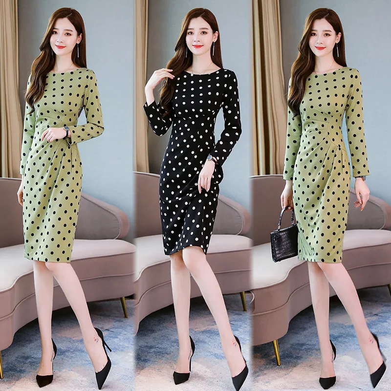 

Polka Dot Dress Women's 2019 Autumn New Style Slim Fit Slimming Western Style Long Sleeve Goddess-Style Sheath Step Skirt Fashio