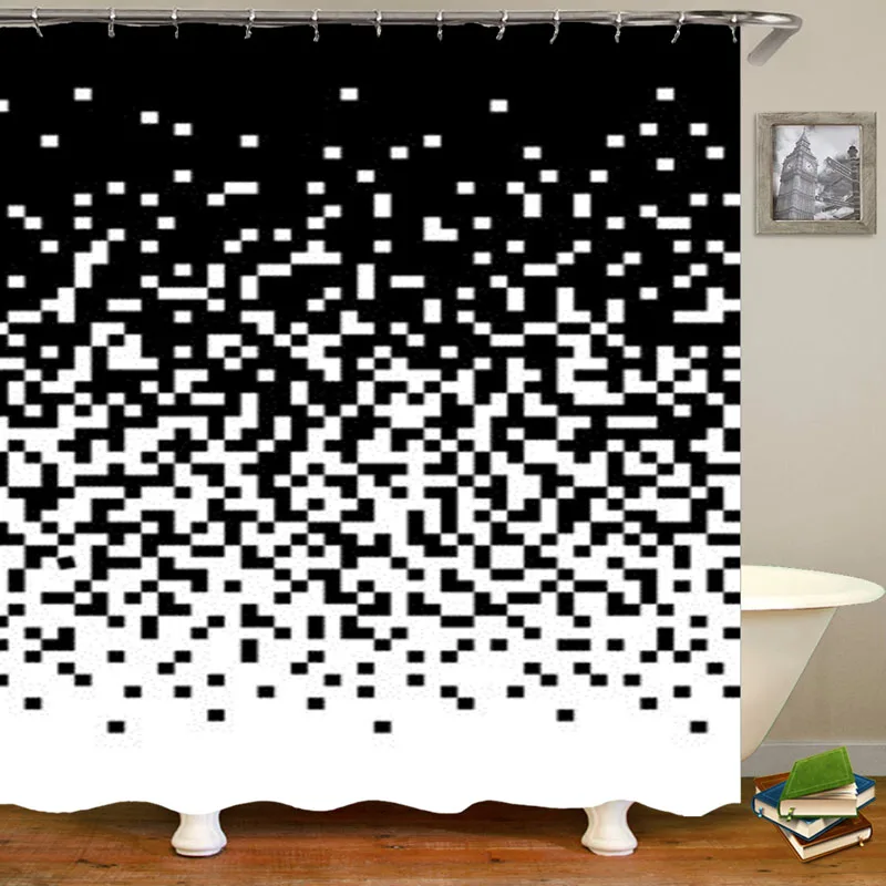 Модная черно-белая мозаичная монохромная занавеска для ванной комнаты для душа абстрактная художественная Пиксельная Толстая Тяжелая завеса для ванной s простая круглая Геометрическая